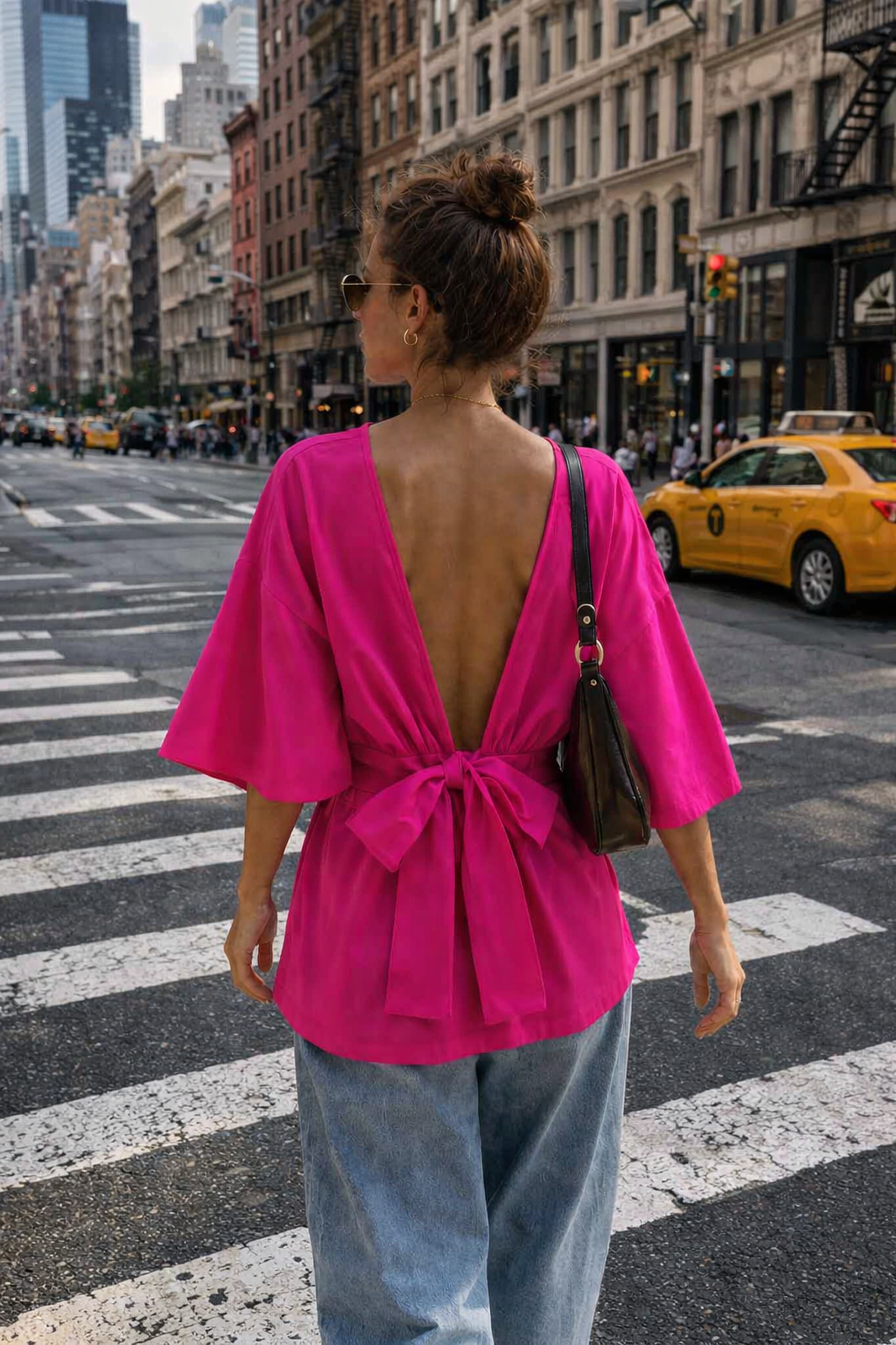BLOUSE MET STRIK FUCHSIA