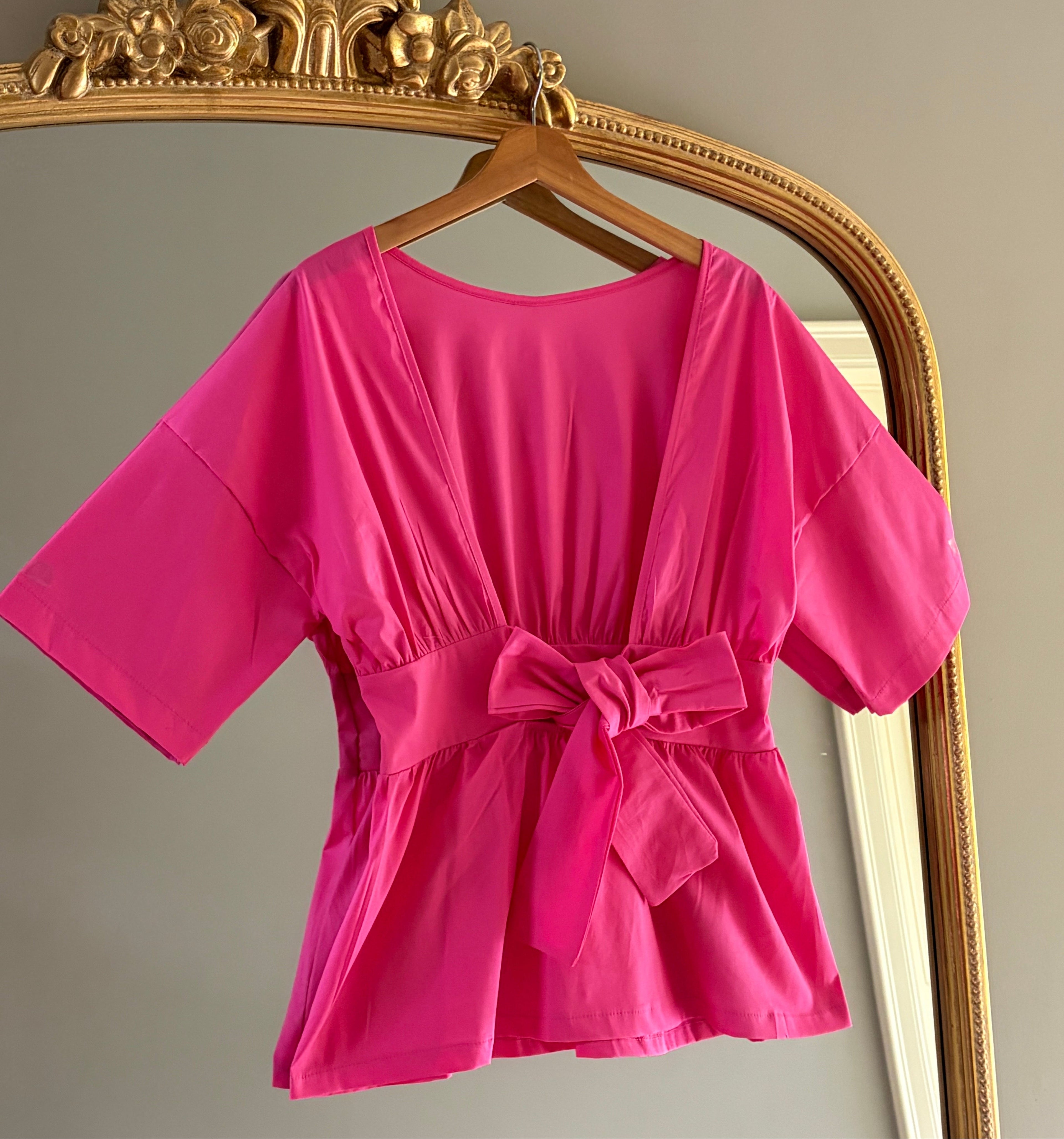 Blouse met strik fuchsia