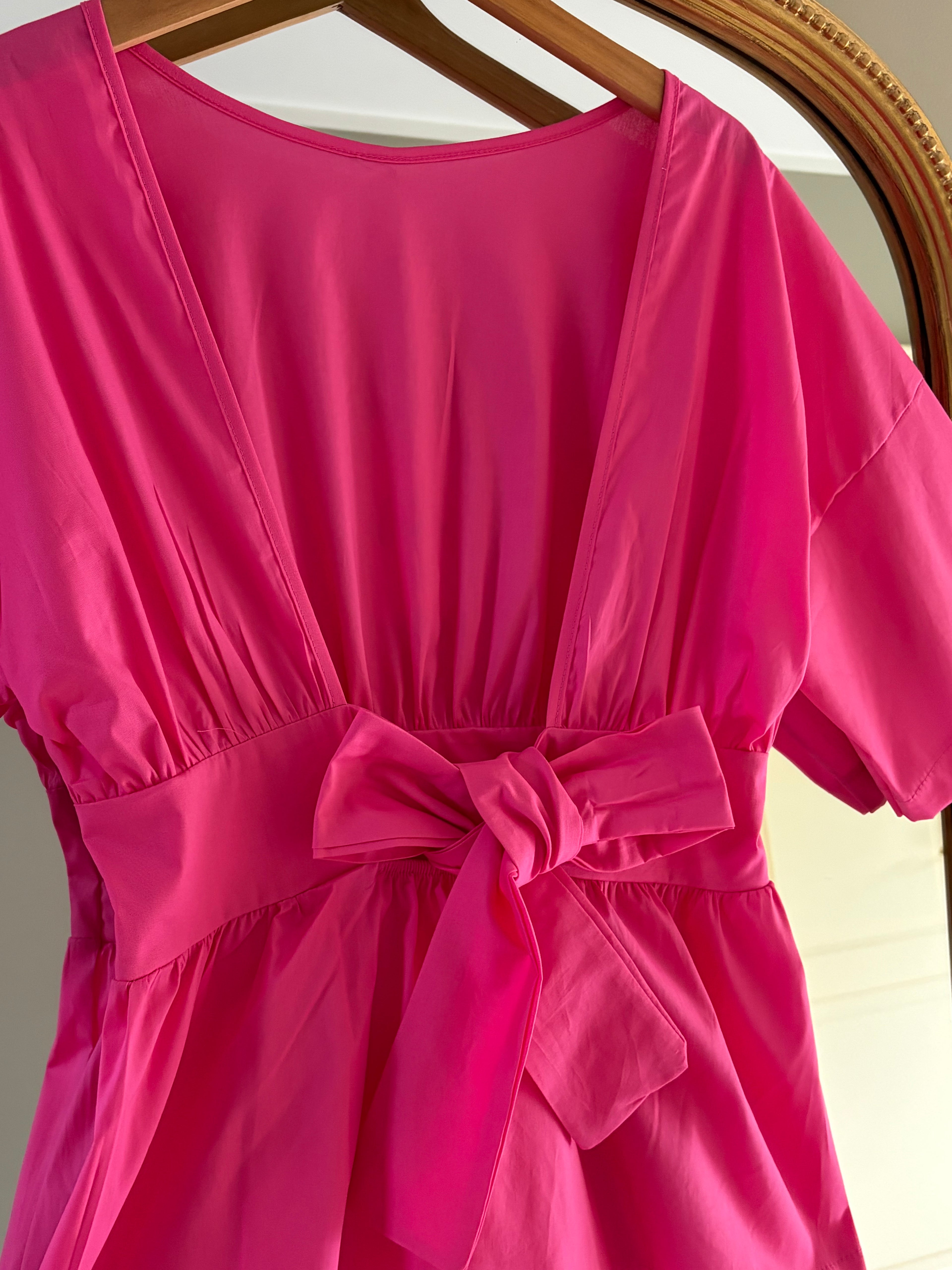 Blouse met strik fuchsia