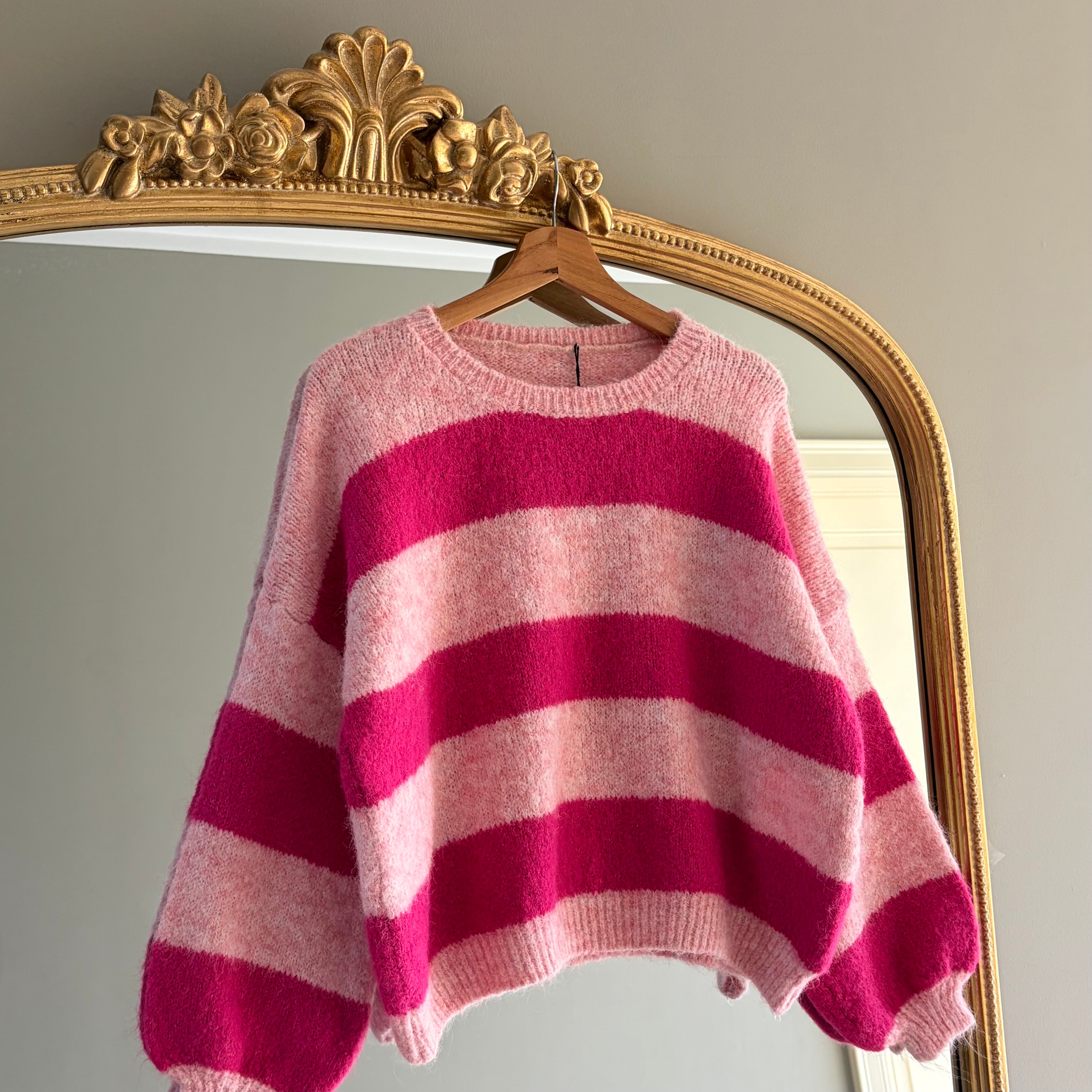 GESTREEPTE TRUI ROZE