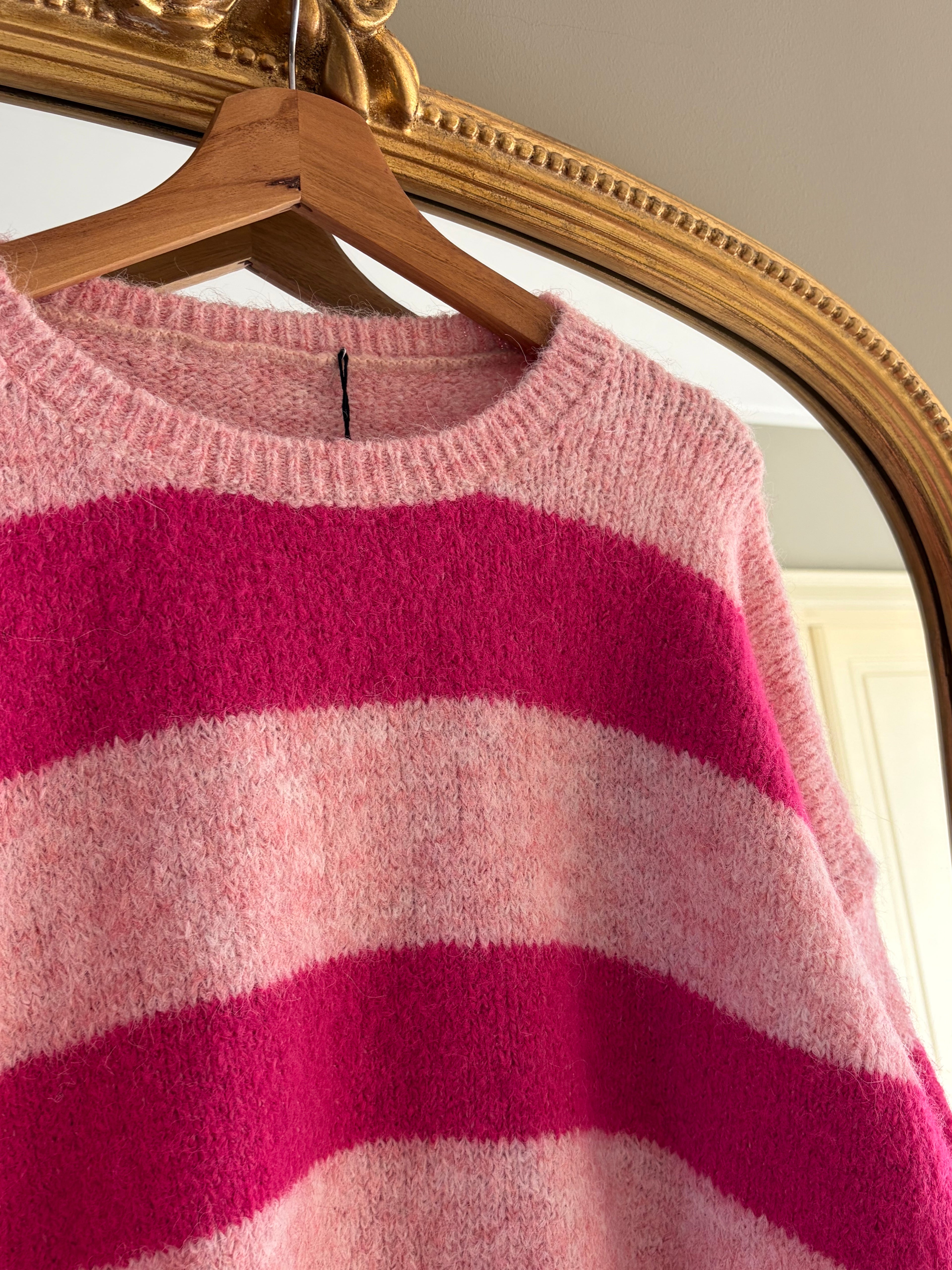 GESTREEPTE TRUI ROZE